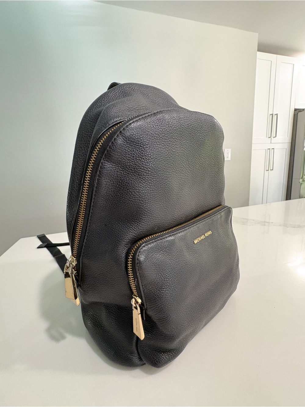 Michael Kors Black Leather Backpack with Gold Hardware - Picture 3 of 15